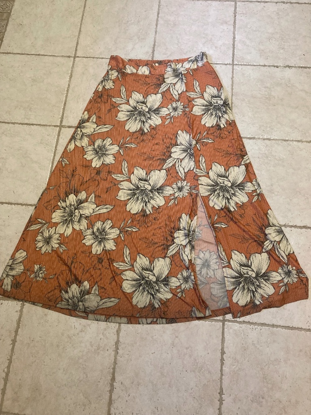 Anthropologie Farm Rio Cordelia Floral Maxi Skirt Orange Large Boho Tropical